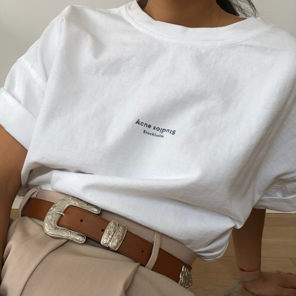 📉 Acne Studios Stellie logo white oversized boxy tee 📉